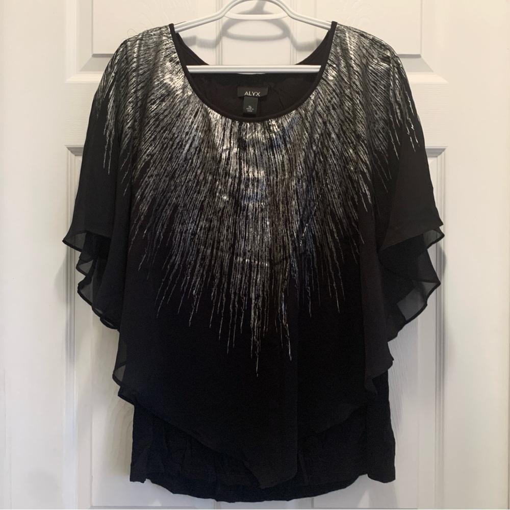 Alyx Black Tank with Black/Silver Sheer Shirt Sleeve Overlay Top - XL